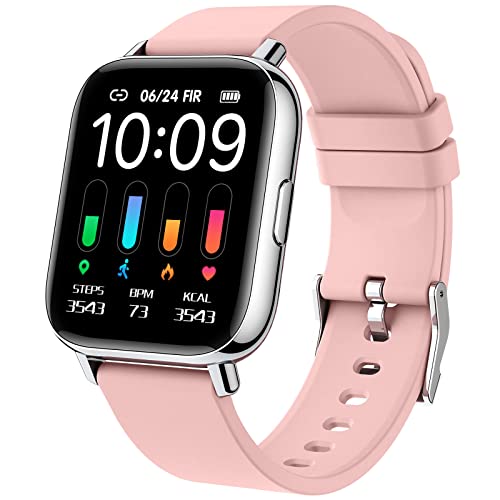 Smartwatch, Smart Watch Mujer 1.69'' Touch Smart Watch, Sports Fitness Tracker con 24 Deportes, Impermeable IP68, Podómetro/Monitor de Ritmo Cardíaco/Notificaciones de Mensajes, Monitor de Sueño Rosa