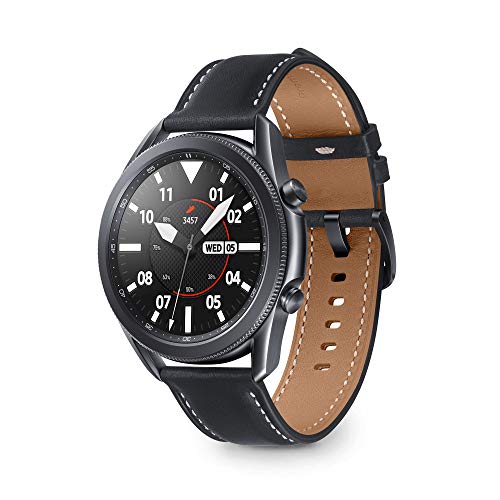 Samsung Galaxy Watch3 Bluetooth Smartwatch, Caja de acero de 45 mm, Correa de cuero, Pulsioxímetro, Detección de caídas, Monitoreo deportivo, Batería de 340 mAh, IP68, Negro (Mystic Black) [Versión italiana]