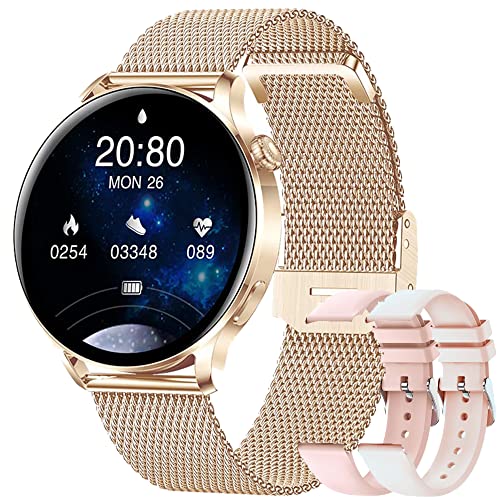 Reloj inteligente para mujer, llamada Bluetooth, reloj inteligente a prueba de agua IP67 con pantalla táctil, reloj digital, rastreador de ejercicios, monitor de frecuencia cardíaca, presión arterial, podómetro, reloj de actividad para Android iOS
